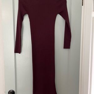Burgundy Bodycon Midi, Mock Neck Long Sleeve